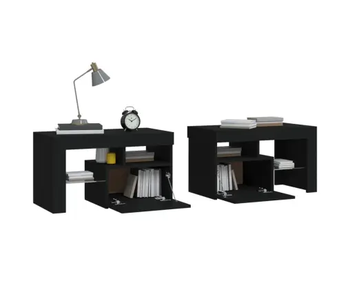 Naktsskapīši Ar Led, 2 Gab., Melni, 70X36,5X40 Cm Vidaxl