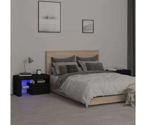 Naktsskapīši Ar Led, 2 Gab., Melni, 70X36,5X40 Cm Vidaxl