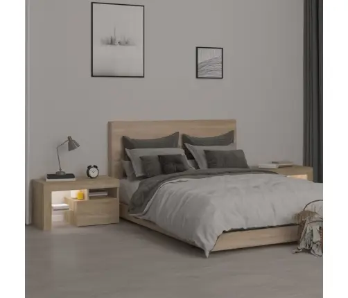 Naktsskapīši Ar Led Lampiņām, 2 Gb., Ozola Krāsa, 70X36,5X40 Cm Vidaxl