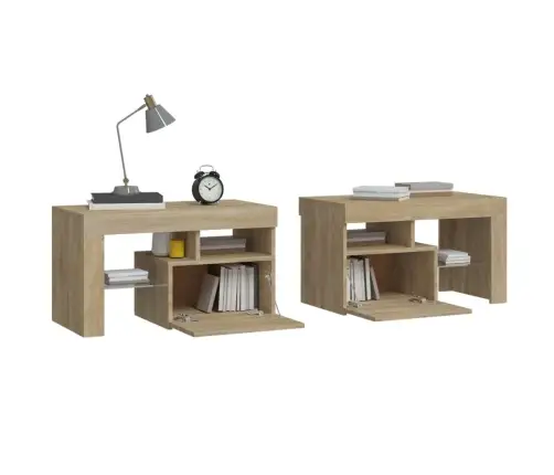 Naktsskapīši Ar Led Lampiņām, 2 Gb., Ozola Krāsa, 70X36,5X40 Cm Vidaxl