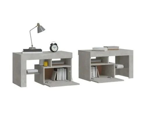 Naktsskapīši Ar Led, 2 Gab., Betona Pelēki, 70X36,5X40 Cm Vidaxl