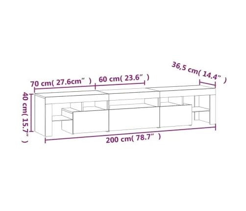 Telerialus Led-Tuledega, Betoonhall, 200X36,5X40 Cm