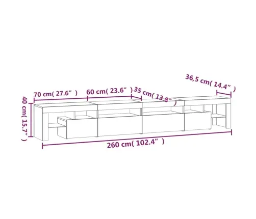 Tv Skapītis Ar Led Apgaismojumu, Melns, 260X36,5X40 Cm Vidaxl