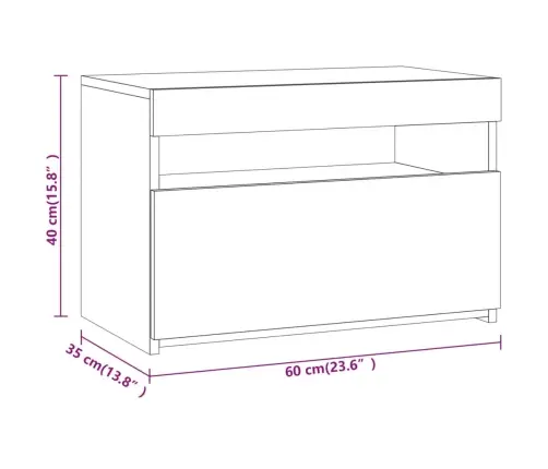 Naktsskapītis Ar Led, Pelēka Ozolkoka Krāsa, 60X35X40 Cm Vidaxl