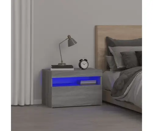 Naktsskapītis Ar Led, Pelēka Ozolkoka Krāsa, 60X35X40 Cm Vidaxl