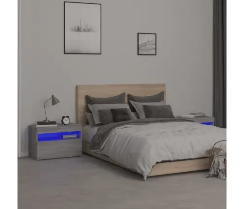 Naktsskapīši Ar Led, 2 Gab., Pelēka Ozolkoka Krāsa, 60X35X40 Cm Vidaxl