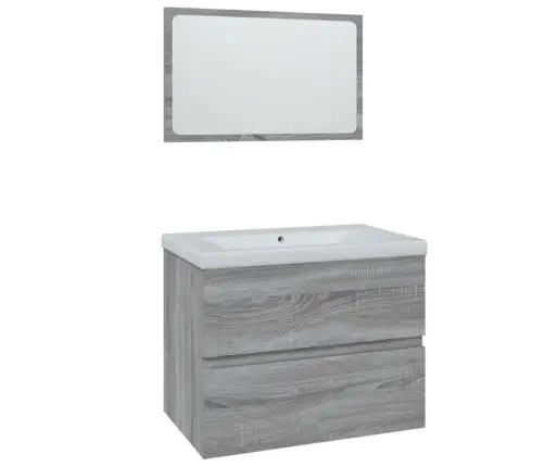 Vonios Baldų Komplektas, Pilkas Ąžuolo, Apdirbta Mediena Vonios Baldų Komplektas, Pilkas Ąžuolo, Apdirbta Mediena