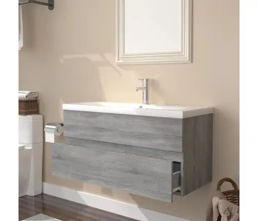 Praustuvo Spintelė Su Praustuvu, Pilka Ąžuolo, Mediena