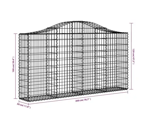 Arkveida Gabiona Grozs, 200X30X100/120 Cm, Cinkota Dzelzs Vidaxl