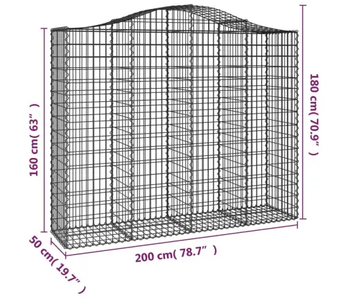 Arkveida Gabiona Grozs, 200X50X160/180 Cm, Cinkota Dzelzs Vidaxl