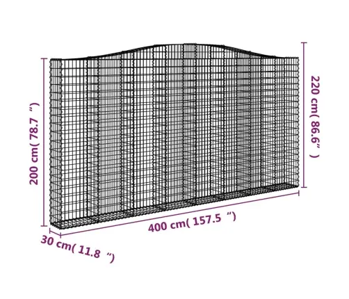 Arkveida Gabiona Grozs, 400X30X200/220 Cm, Cinkota Dzelzs Vidaxl