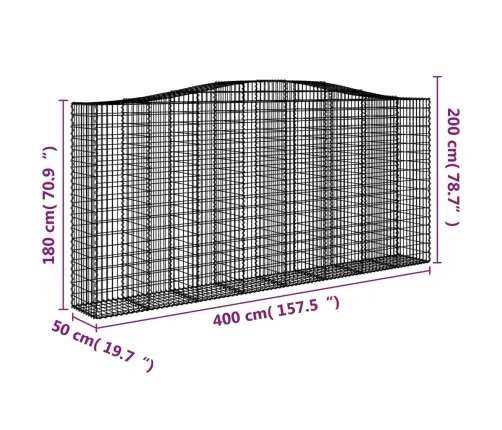 Arkveida Gabiona Grozs, 400X50X180/200 Cm, Cinkota Dzelzs Vidaxl