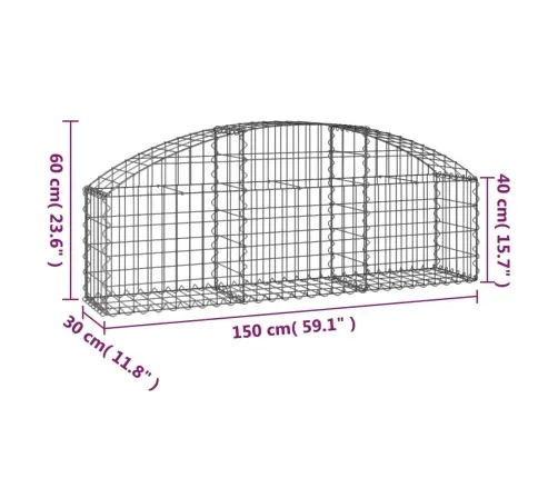 Arkveida Gabiona Grozs, 150X30X40/60 Cm, Cinkota Dzelzs Vidaxl