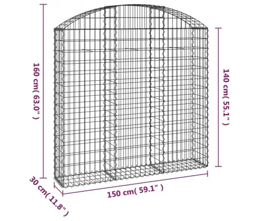 Kaarekujuline Gabioonkorv, 150X30X140/160 cm Tsingitud Raud