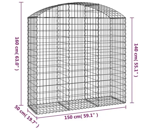 Kaarekujuline Gabioonkorv, 150X50X140/160 cm Tsingitud Raud