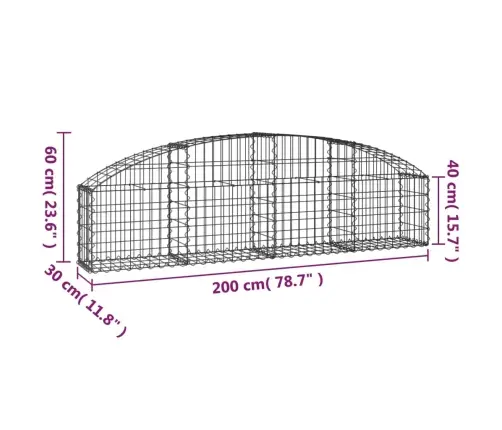 Arkveida Gabiona Grozs, 200X30X40/60 Cm, Cinkota Dzelzs Vidaxl