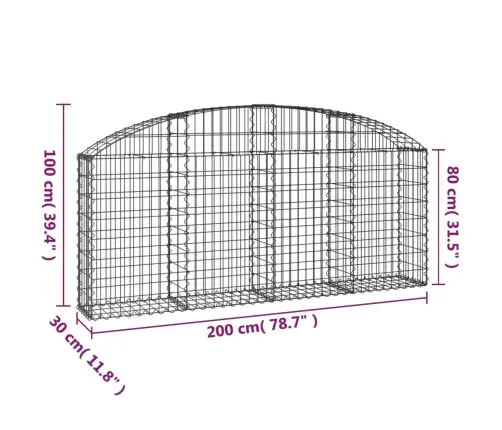 Arkveida Gabiona Grozs, 200X30X80/100 Cm, Cinkota Dzelzs Vidaxl