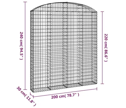Arkveida Gabiona Grozs, 200X30X220/240 Cm, Cinkota Dzelzs Vidaxl