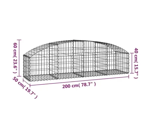 Arkveida Gabiona Grozs, 200X50X40/60 Cm, Cinkota Dzelzs Vidaxl