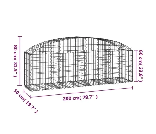 Kaarekujuline Gabioonkorv, 200X50X60/80 cm Tsingitud Raud