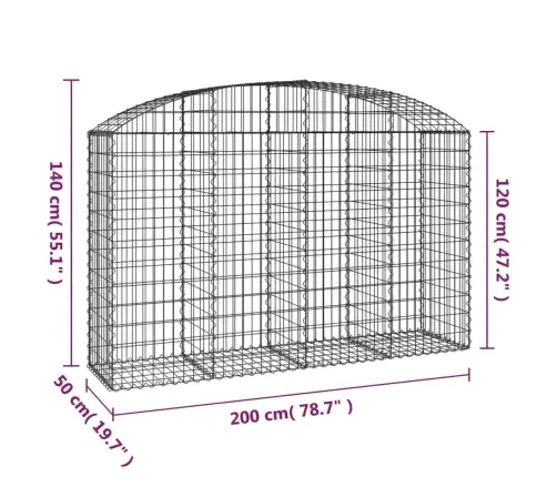 Kaarekujuline Gabioonkorv, 200X50X120/140 cm Tsingitud Raud