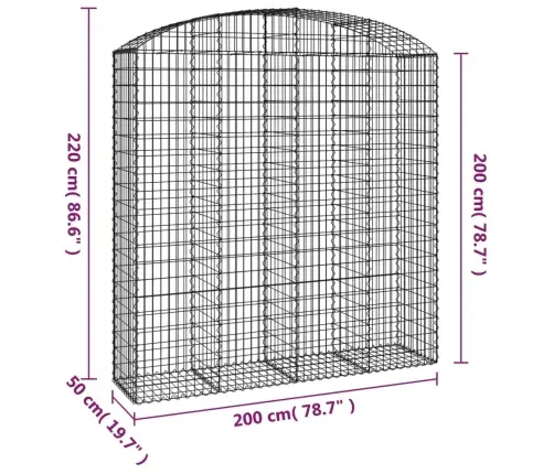 Arkveida Gabiona Grozs, 200X50X200/220 Cm, Cinkota Dzelzs Vidaxl