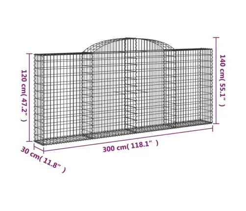 Arkveida Gabiona Grozs, 300X30X120/140 Cm, Cinkota Dzelzs Vidaxl