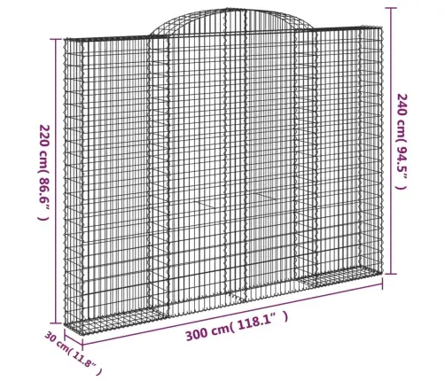Išlenktas Gabiono Krepšys, 300X30X220/240cm Geležis