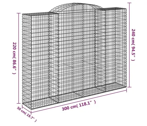 Arkveida Gabiona Grozs, 300X50X220/240 Cm, Cinkota Dzelzs Vidaxl