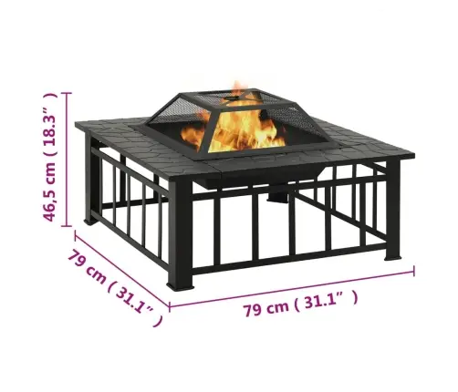 Ugunskura Trauks Ar Kruķi, 79X79X46,5 Cm, Xxl, Tērauds Vidaxl