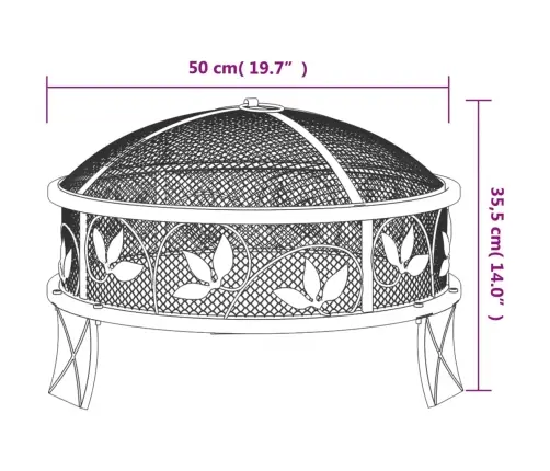 Ugunskura Trauks Ar Kruķi, 50 Cm, Xxl Izmērs, Tērauds Vidaxl