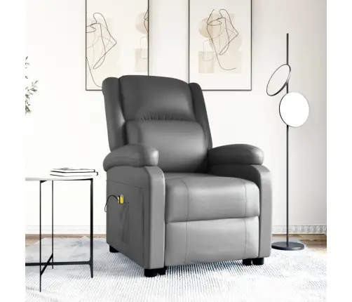 Atsistojantis Masažinis Krėslas, Pilkos Spalvos, Dirbtinė Oda