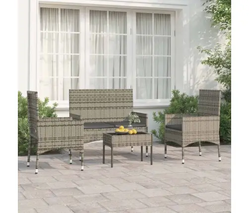 4-Osaline Aiamööblikomplekt Patjadega, Hall, Polürotang