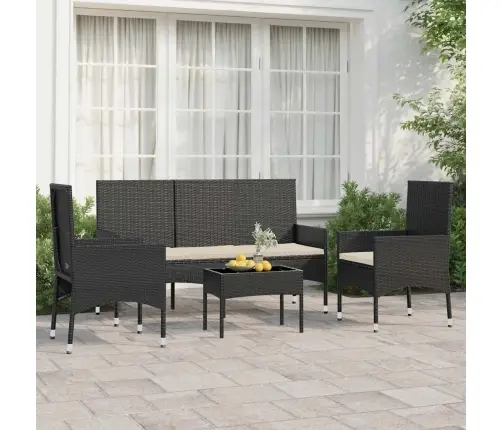 4-Daļīgs Dārza Atpūtas Mēbeļu Komplekts, Melna Pe Rotangpalma Vidaxl