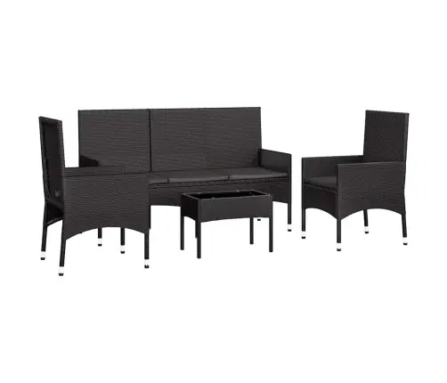 Sodo Komplektas Su Pagalvėlėmis, 4 Dalių, Juodas, Poliratanas