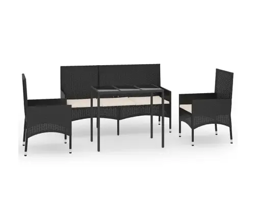 Sodo Komplektas Su Pagalvėlėmis, 4 Dalių, Juodas, Poliratanas