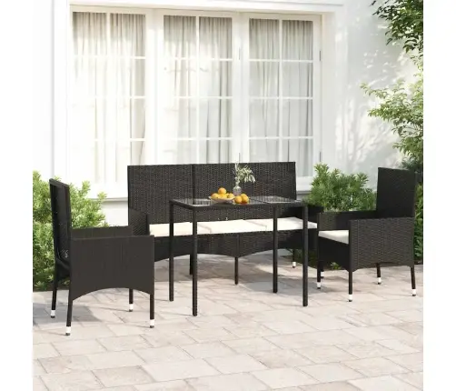 Sodo Komplektas Su Pagalvėlėmis, 4 Dalių, Juodas, Poliratanas