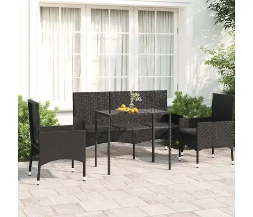 4-Osaline Aiamööblikomplekt Patjadega, Must, Polürotang