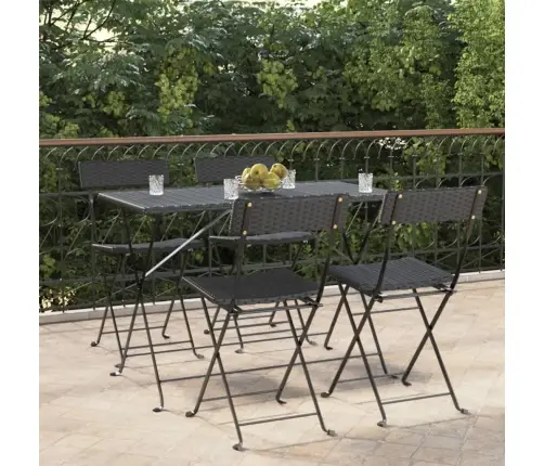 Saliekami Bistro Krēsli, 4 Gab., Melni, Pe Rotangpalma, Tērauds Vidaxl