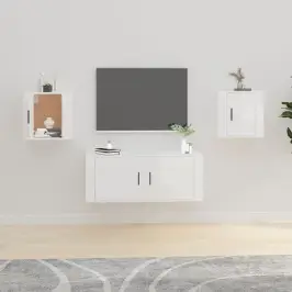 Sieninės Tv Spintelės, 2Vnt., Baltos, 40X34,5X40cm Blizgios