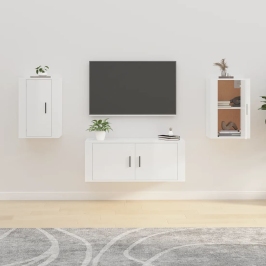 Sieninės Tv Spintelės, 2Vnt., Baltos, 40X34,5X60cm Blizgios