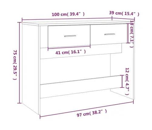 Konsoollaud, Suitsutatud Tamm, 100X39X75 cm Tehispuit