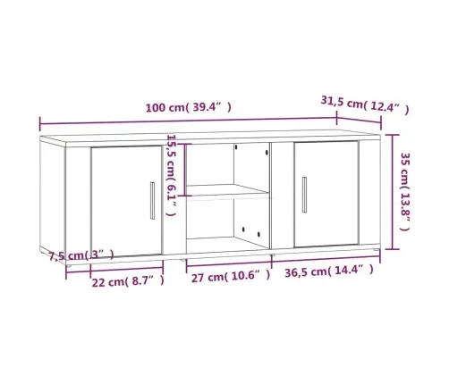 Telerikapp, Sonoma Tamm, 100 X 31,5 X 35 cm Tehispuit