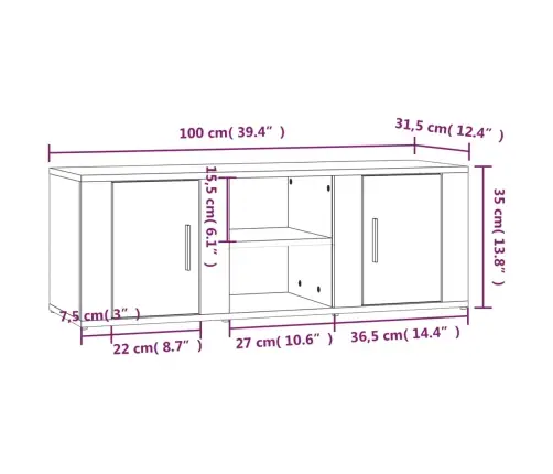 Telerikapp, Hall Sonoma, 100 X 31,5 X 35 cm Tehispuit