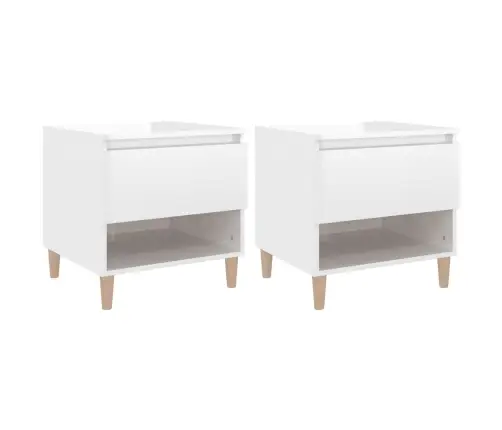 Naktiniai Staliukai, 2Vnt., Balti, 50X46X50cm Mediena, Blizgūs