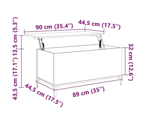 Kafijas Galdiņš, Melns, 90X44,5X45 Cm, Inženierijas Koks Vidaxl