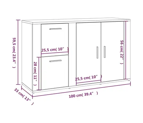 Šoninė Spintelė, Balta, 100X33X59,5cm Apdirbta Mediena