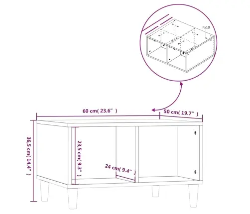 Kohvilaud, Kõrgläikega Valge, 60 X 50 X 36,5 cm Tehispuit
