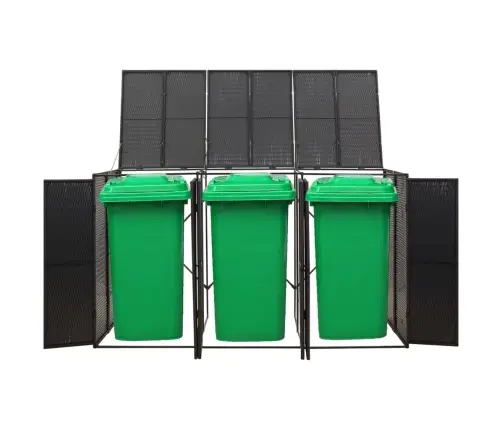 Trīsdaļīga Nojume Atkritumu Konteineram, Melna, 207X80X117 Cm Vidaxl