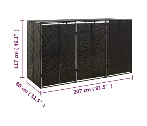 Trīsdaļīga Nojume Atkritumu Konteineram, Melna, 207X80X117 Cm Vidaxl